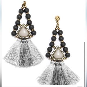 NWT Baublebar Nolita Fringe Boho Earrings w Jewelry Bag Black Silver Rhinestone